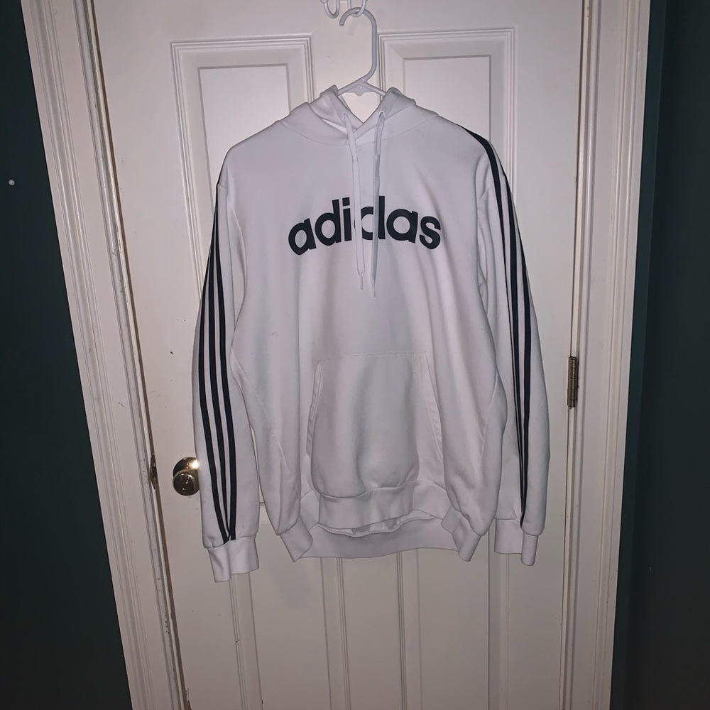 White Adidas Sweatshirt w/ black stripes